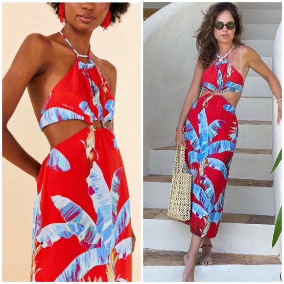FARM Rio Dresses & Skirts - Farm Rio Sweet Jungle Cutout Halter
Midi Dress SZ XS